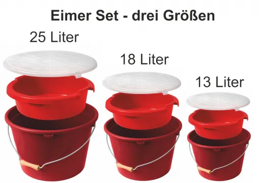 Eimer Set Feeder-Eimer, Futtereimer mit Futterwanne und Deckel, 13 Liter, 18 Liter oder 25 Liter