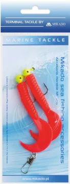 Meerespaternoster 2x3g Jigkopf Haken  gelb rund mit 5.5cm Twister rot